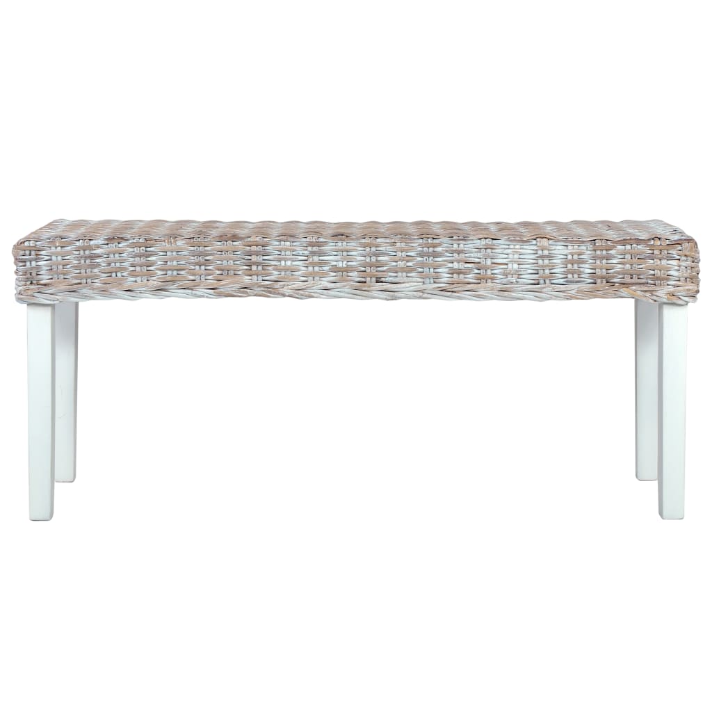 vidaXL Banco 110cm vime Kubu natural e madeira maciça de mogno branco