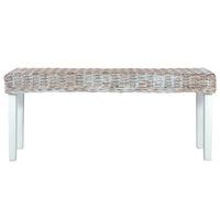 vidaXL Banco 110cm vime Kubu natural e madeira maciça de mogno branco