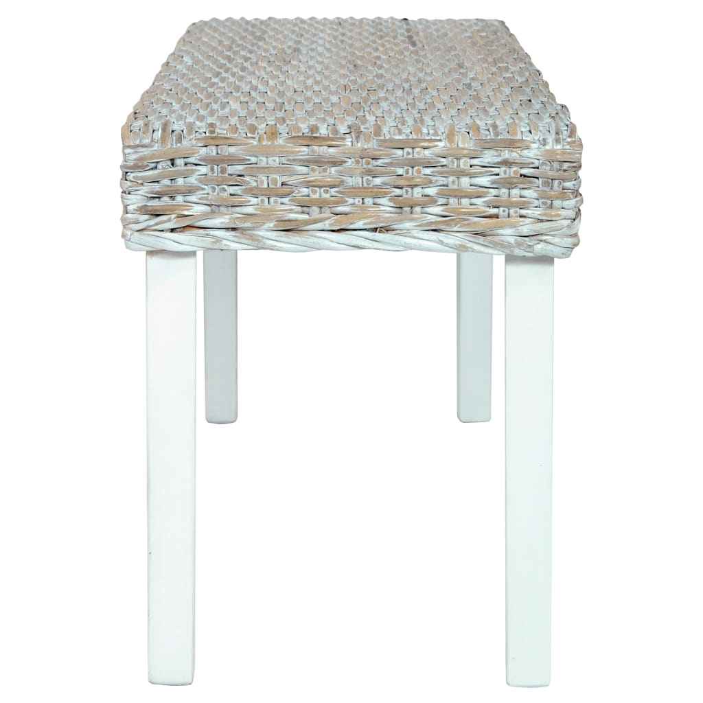 vidaXL Banco 110cm vime Kubu natural e madeira maciça de mogno branco