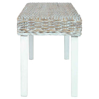 vidaXL Banco 110cm vime Kubu natural e madeira maciça de mogno branco