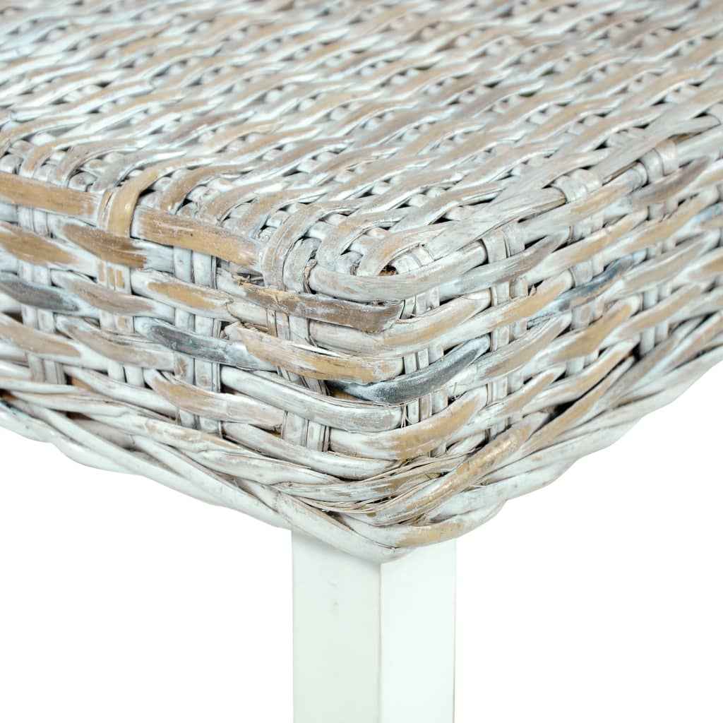 vidaXL Banco 110cm vime Kubu natural e madeira maciça de mogno branco