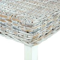 vidaXL Banco 110cm vime Kubu natural e madeira maciça de mogno branco