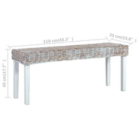 vidaXL Banco 110cm vime Kubu natural e madeira maciça de mogno branco