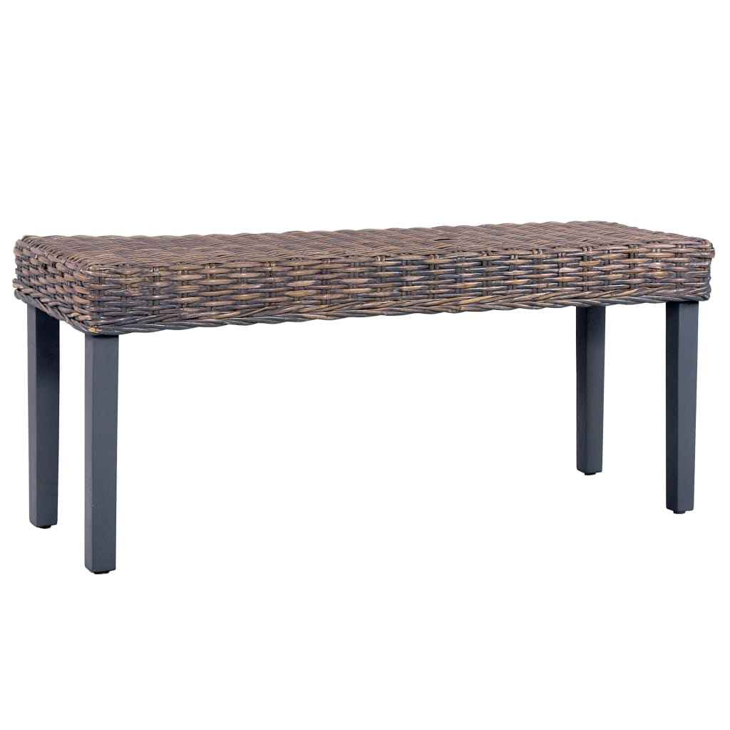 vidaXL Banco 110cm vime Kubu natural e madeira maciça de mogno branco