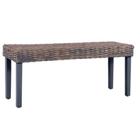 vidaXL Banco 110cm vime Kubu natural e madeira maciça de mogno branco