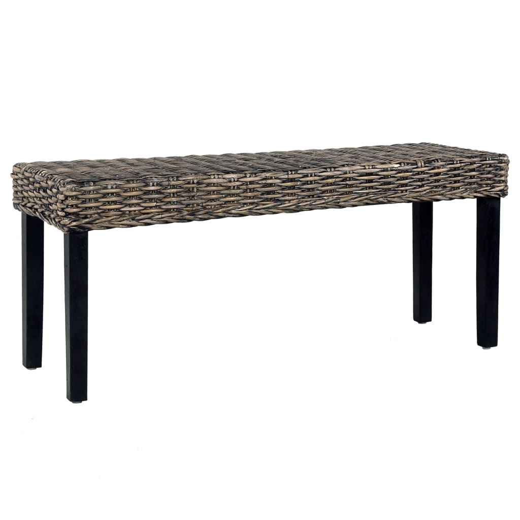 vidaXL Banco 110cm vime Kubu natural e madeira maciça de mogno branco