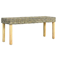 vidaXL Banco 110cm vime Kubu natural e madeira maciça de mogno branco