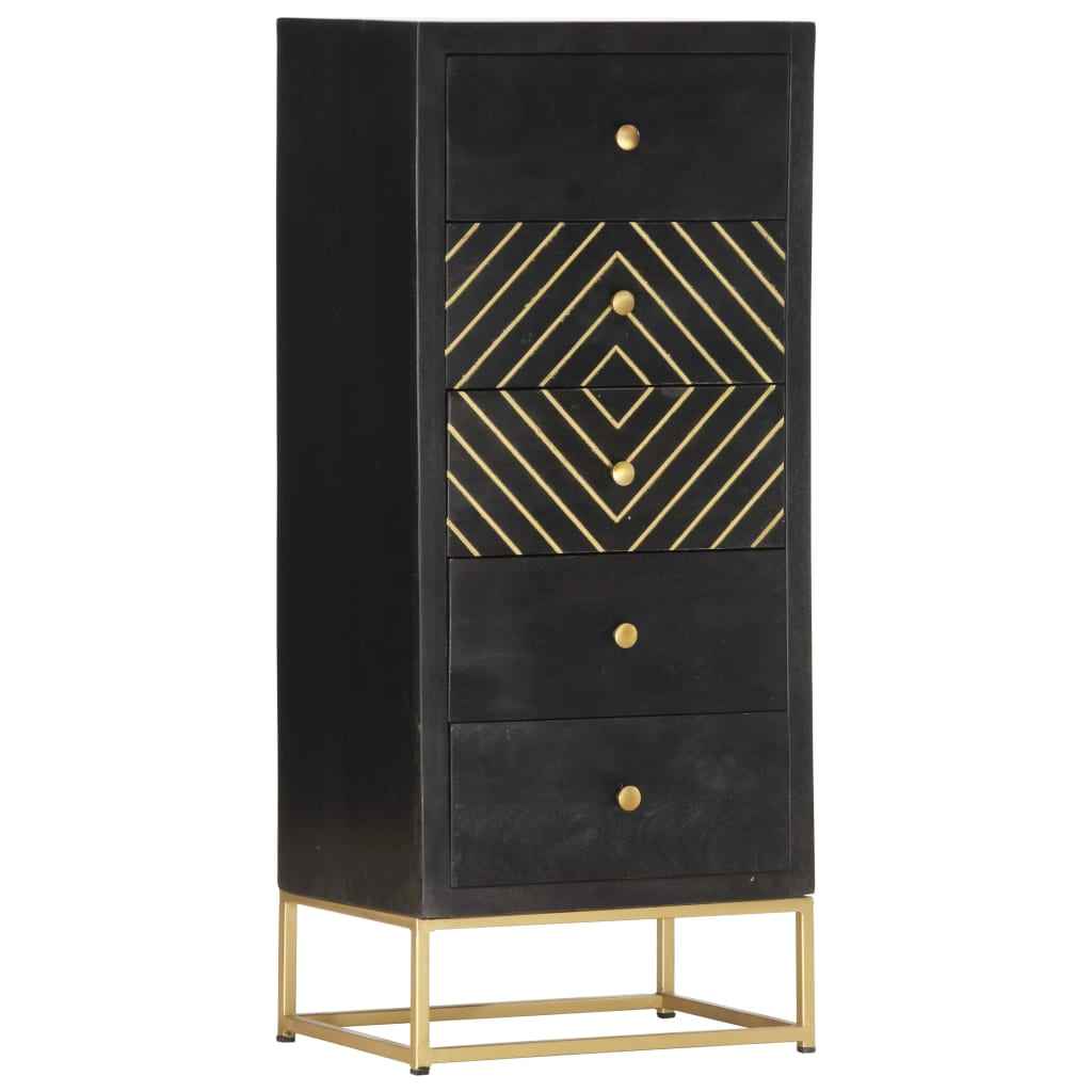 vidaXL Armário gavetas 45x30x105 cm madeira mangueira preto e dourado