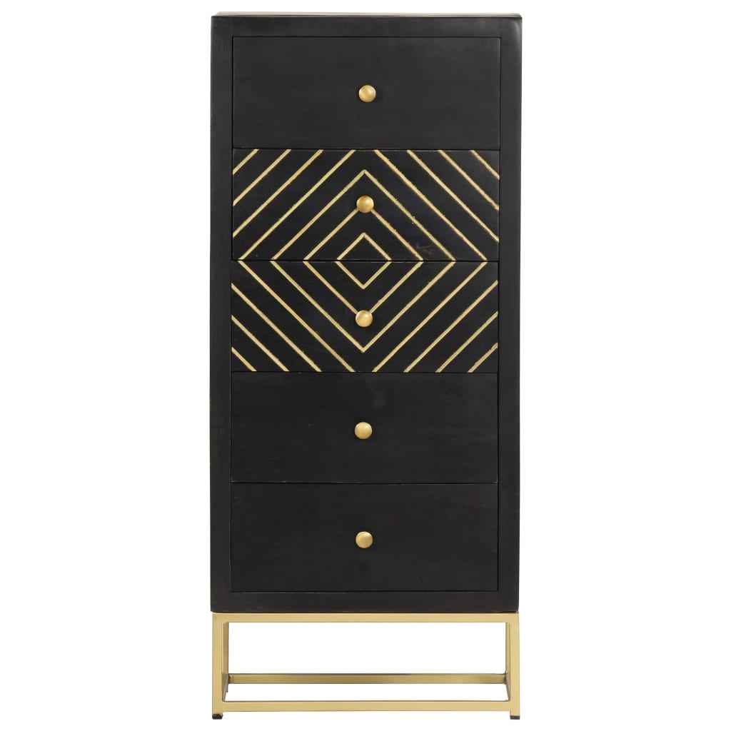 vidaXL Armário gavetas 45x30x105 cm madeira mangueira preto e dourado