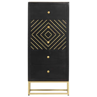 vidaXL Armário gavetas 45x30x105 cm madeira mangueira preto e dourado