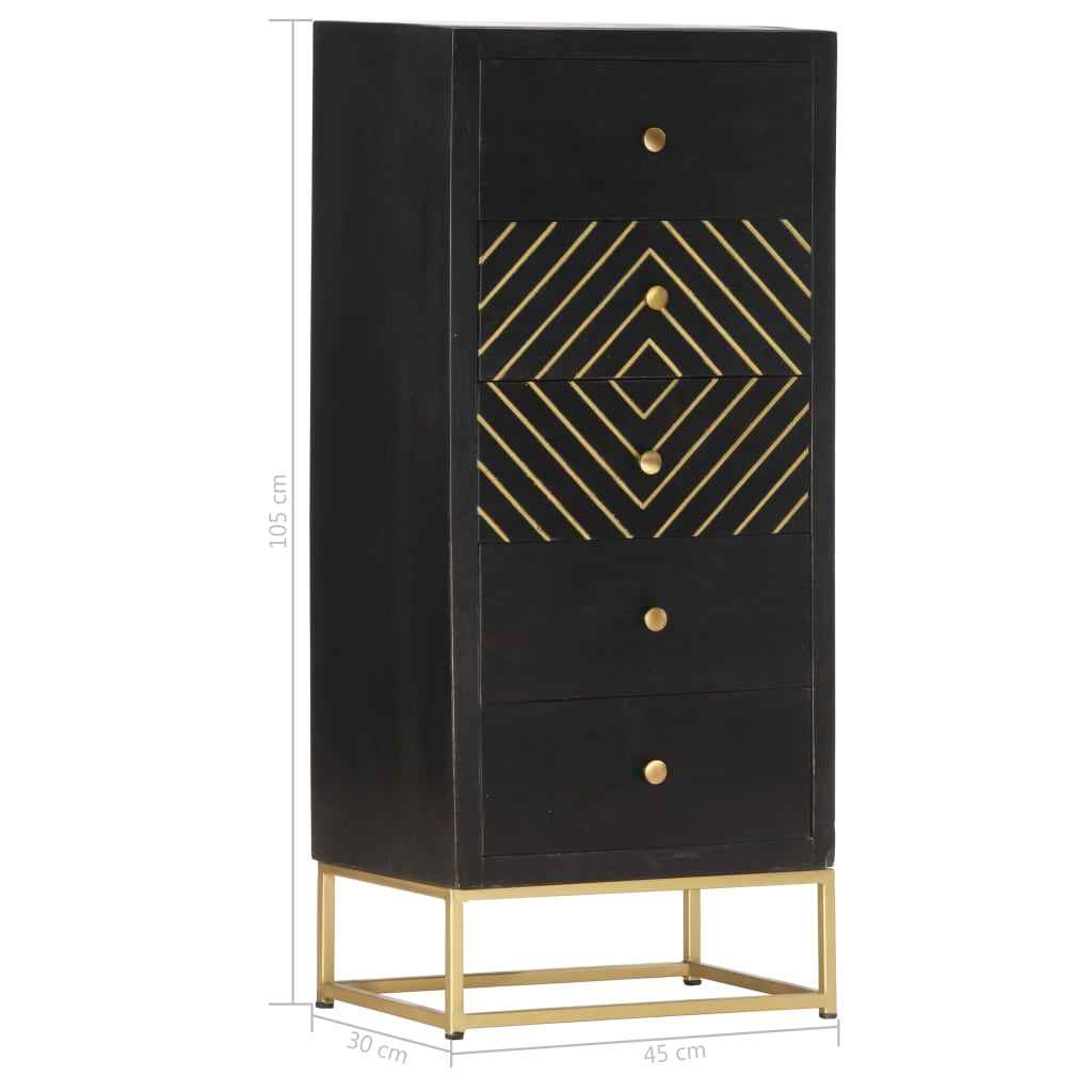 vidaXL Armário gavetas 45x30x105 cm madeira mangueira preto e dourado