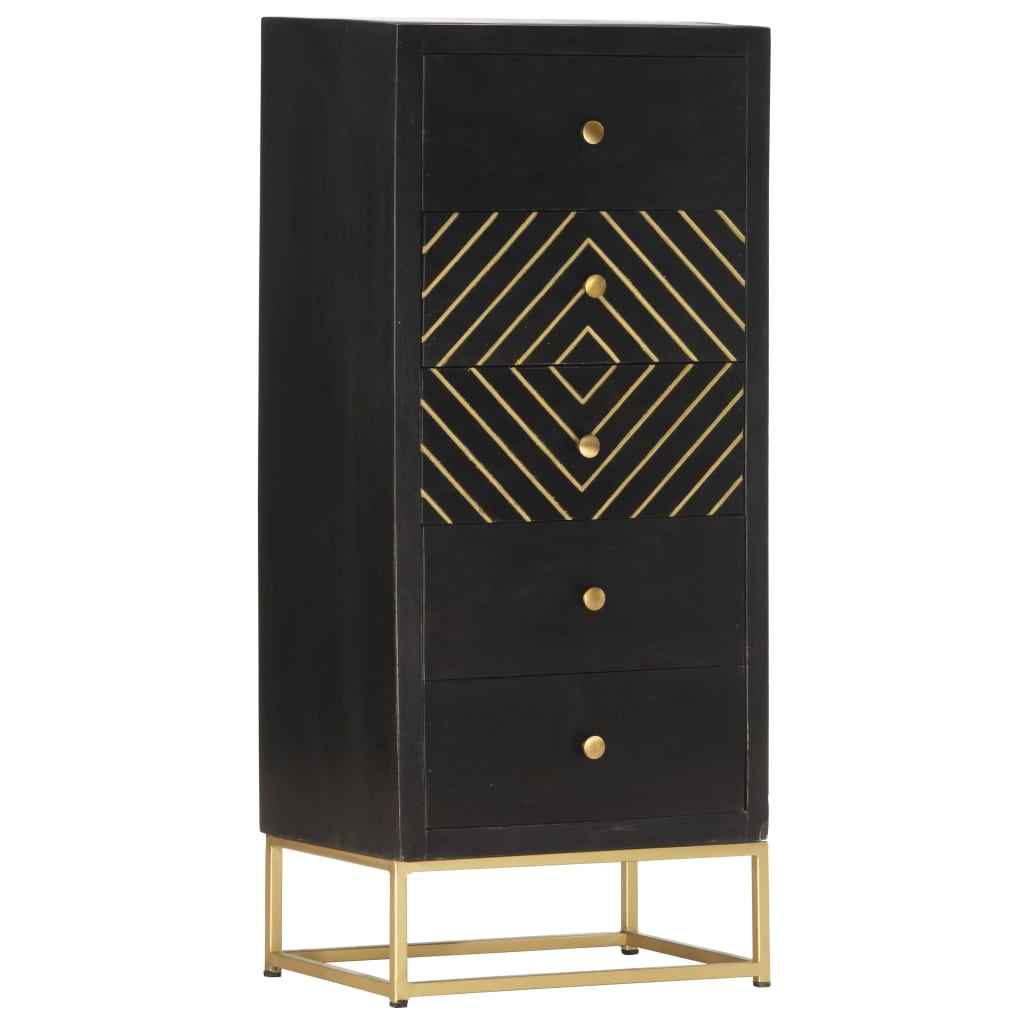 vidaXL Armário gavetas 45x30x105 cm madeira mangueira preto e dourado