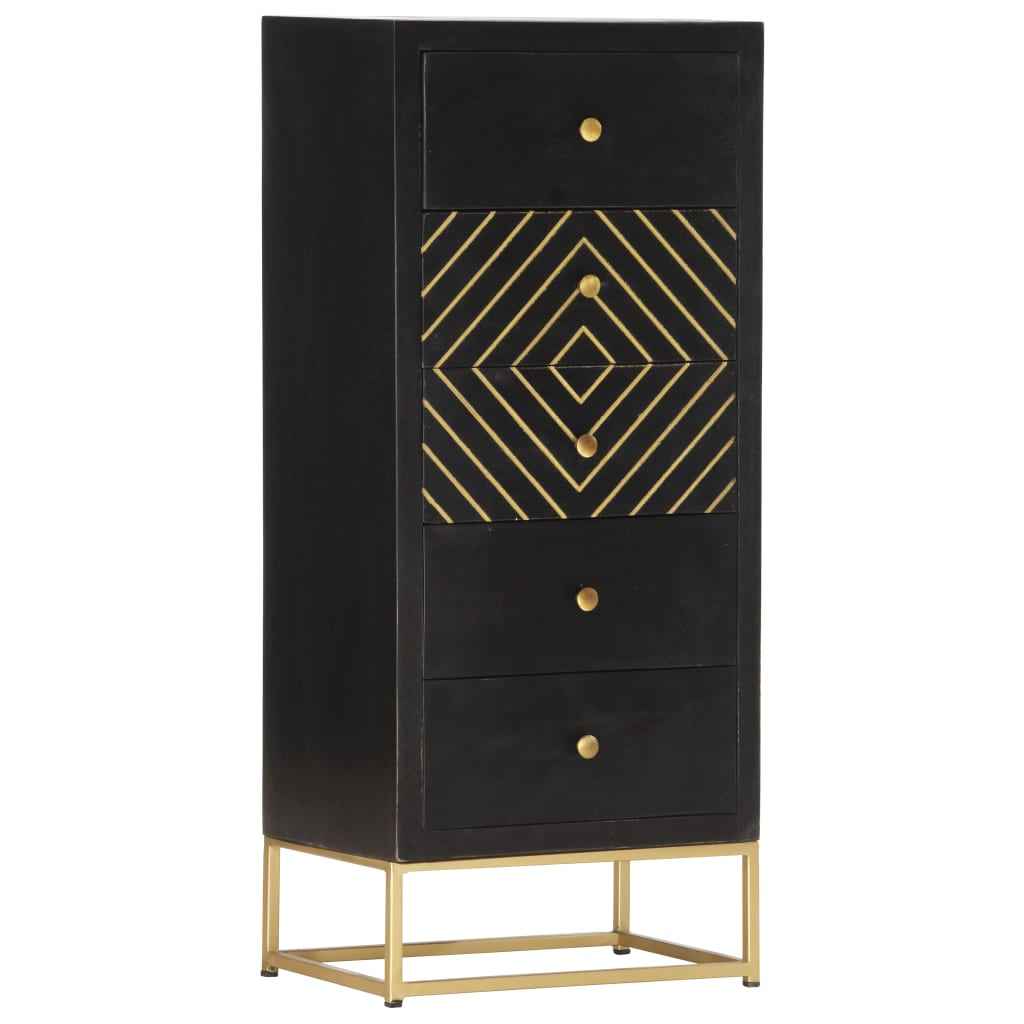 vidaXL Armário gavetas 45x30x105 cm madeira mangueira preto e dourado