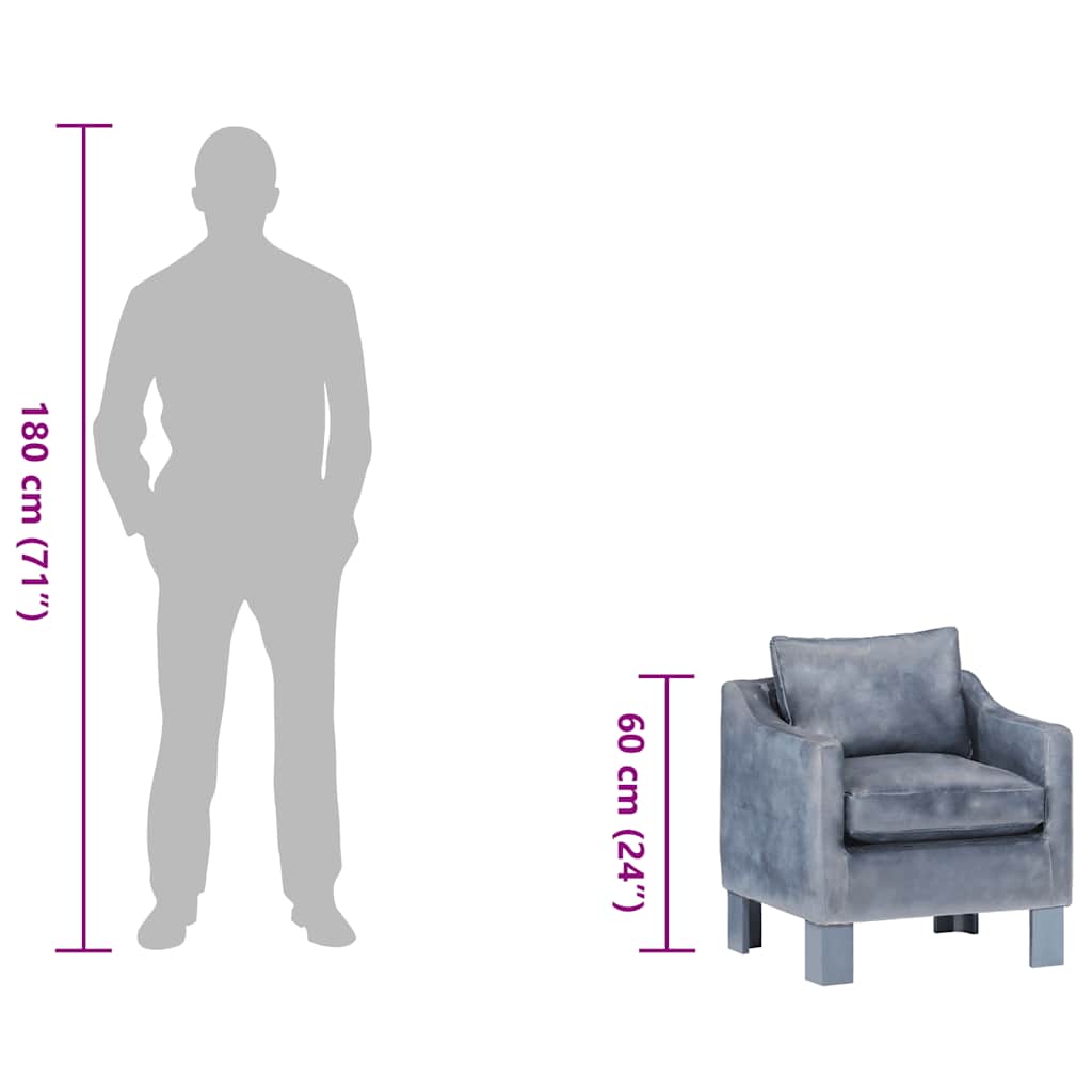 vidaXL Poltrona couro genuíno cinzento