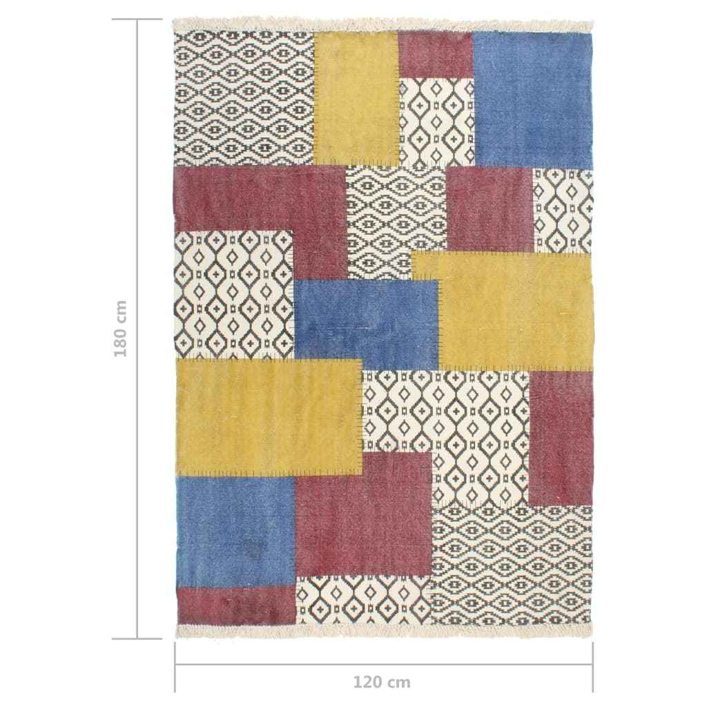 vidaXL Tapete Kilim tecido à mão 120x180 cm algodão padrão multicor