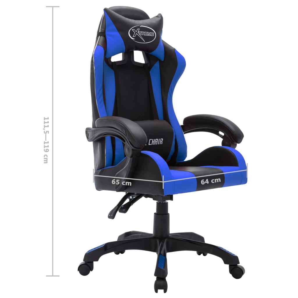 vidaXL Cadeira estilo corrida c/ luzes LED RGB couro artif. azul/preto