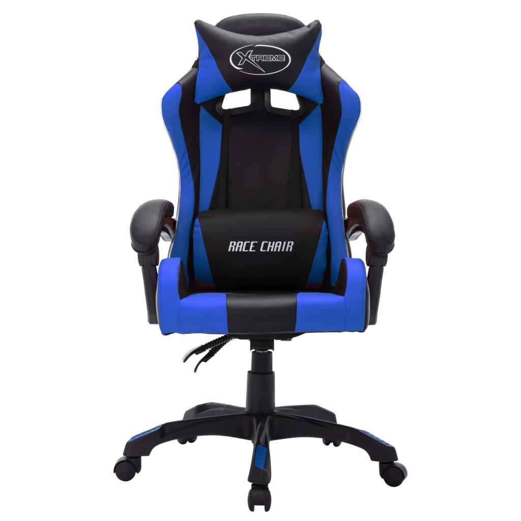 vidaXL Cadeira estilo corrida c/ luzes LED RGB couro artif. azul/preto