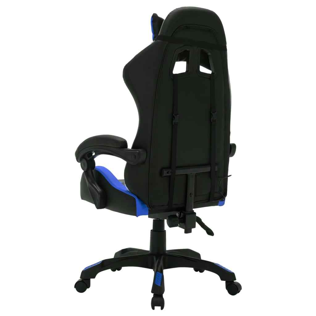 vidaXL Cadeira estilo corrida c/ luzes LED RGB couro artif. azul/preto