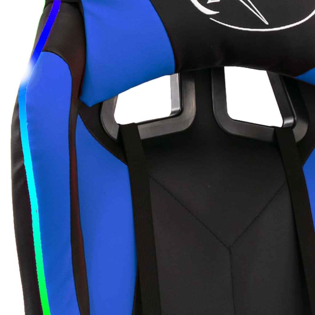 vidaXL Cadeira estilo corrida c/ luzes LED RGB couro artif. azul/preto