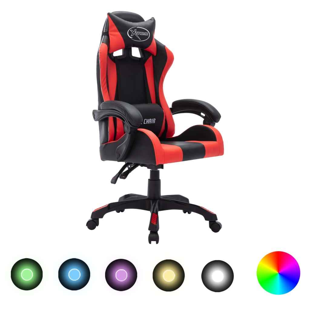 vidaXL Cadeira estilo corrida c/ luzes LED RGB couro artif. azul/preto