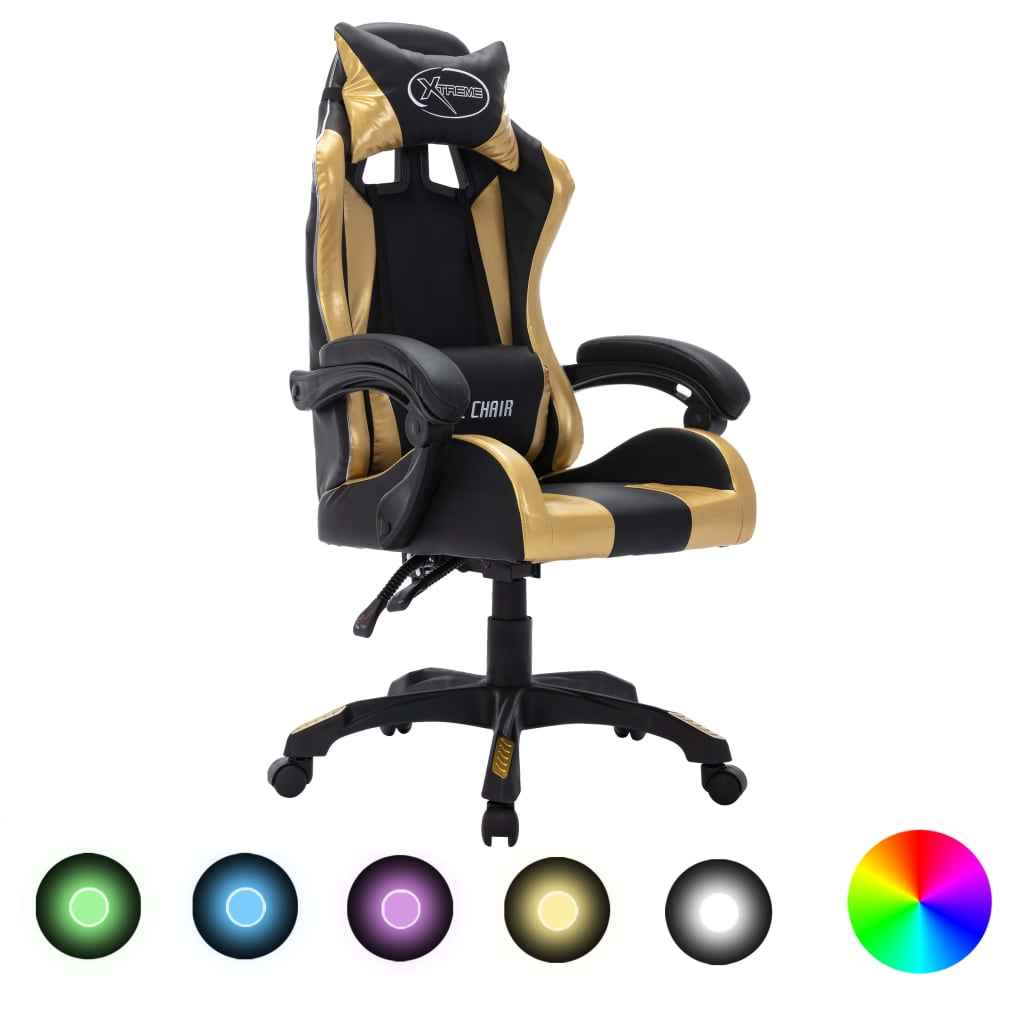 vidaXL Cadeira estilo corrida c/ luzes LED RGB couro artif. azul/preto
