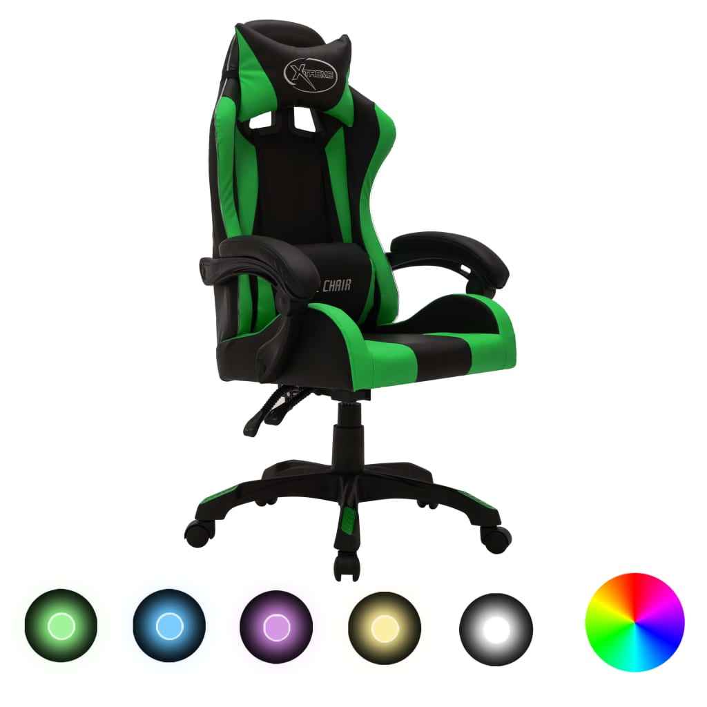 vidaXL Cadeira estilo corrida c/ luzes LED RGB couro artif. azul/preto