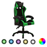 vidaXL Cadeira estilo corrida c/ luzes LED RGB couro artif. azul/preto