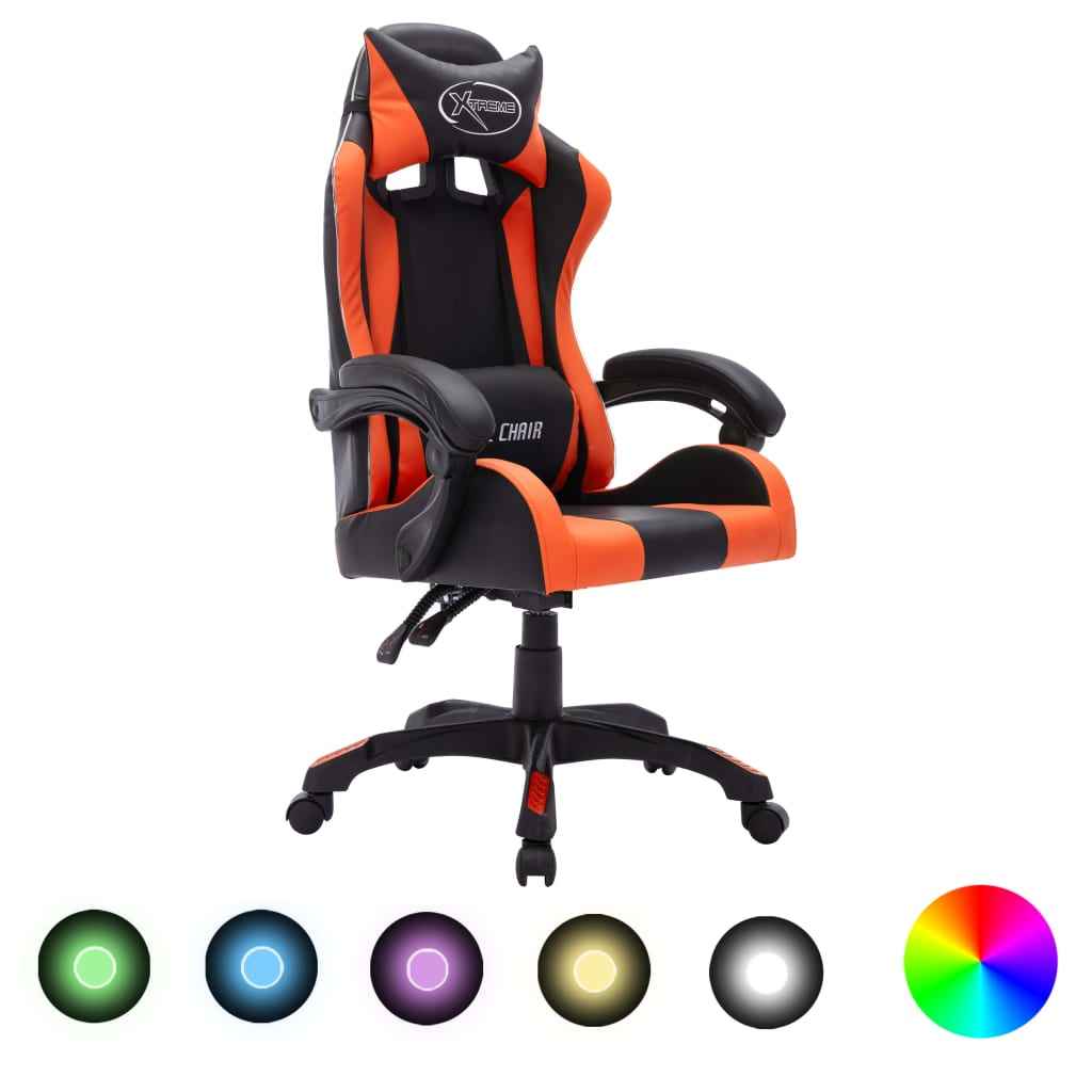 vidaXL Cadeira estilo corrida c/ luzes LED RGB couro artif. azul/preto