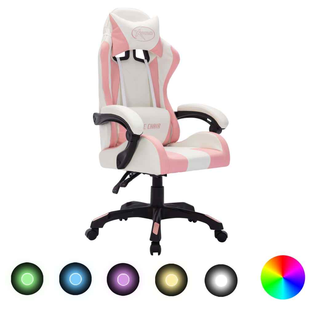 vidaXL Cadeira estilo corrida c/ luzes LED RGB couro artif. azul/preto