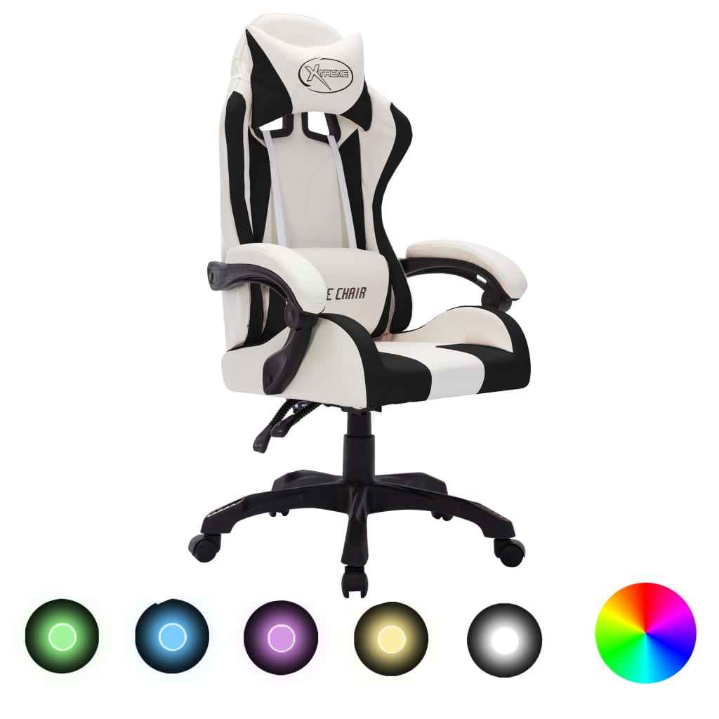 vidaXL Cadeira estilo corrida c/ luzes LED RGB couro artif. azul/preto