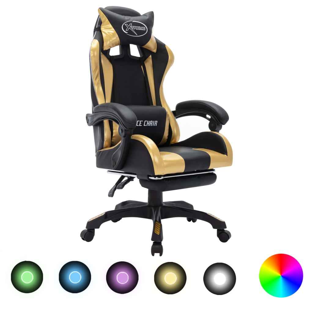 vidaXL Cadeira estilo corrida c/ luzes LED RGB couro artif. azul/preto