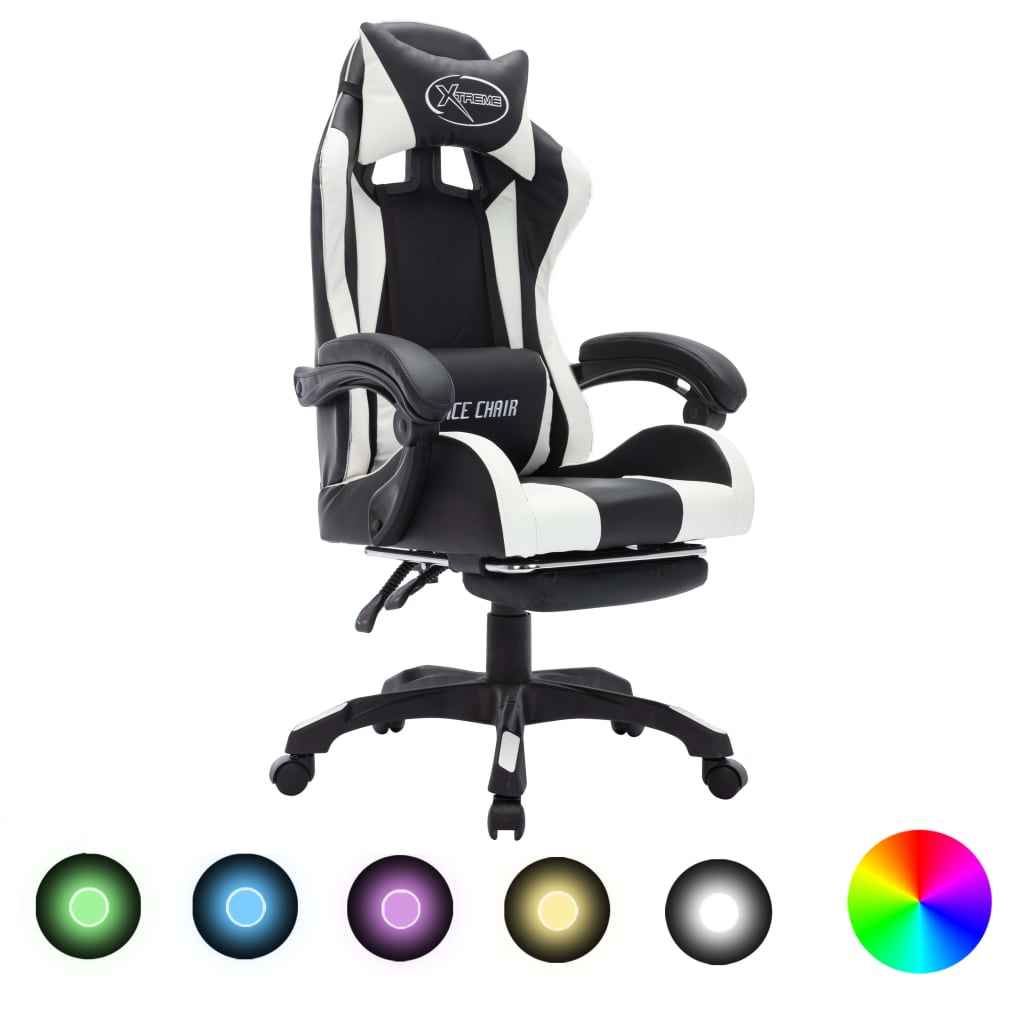 vidaXL Cadeira estilo corrida c/ luzes LED RGB couro artif. azul/preto