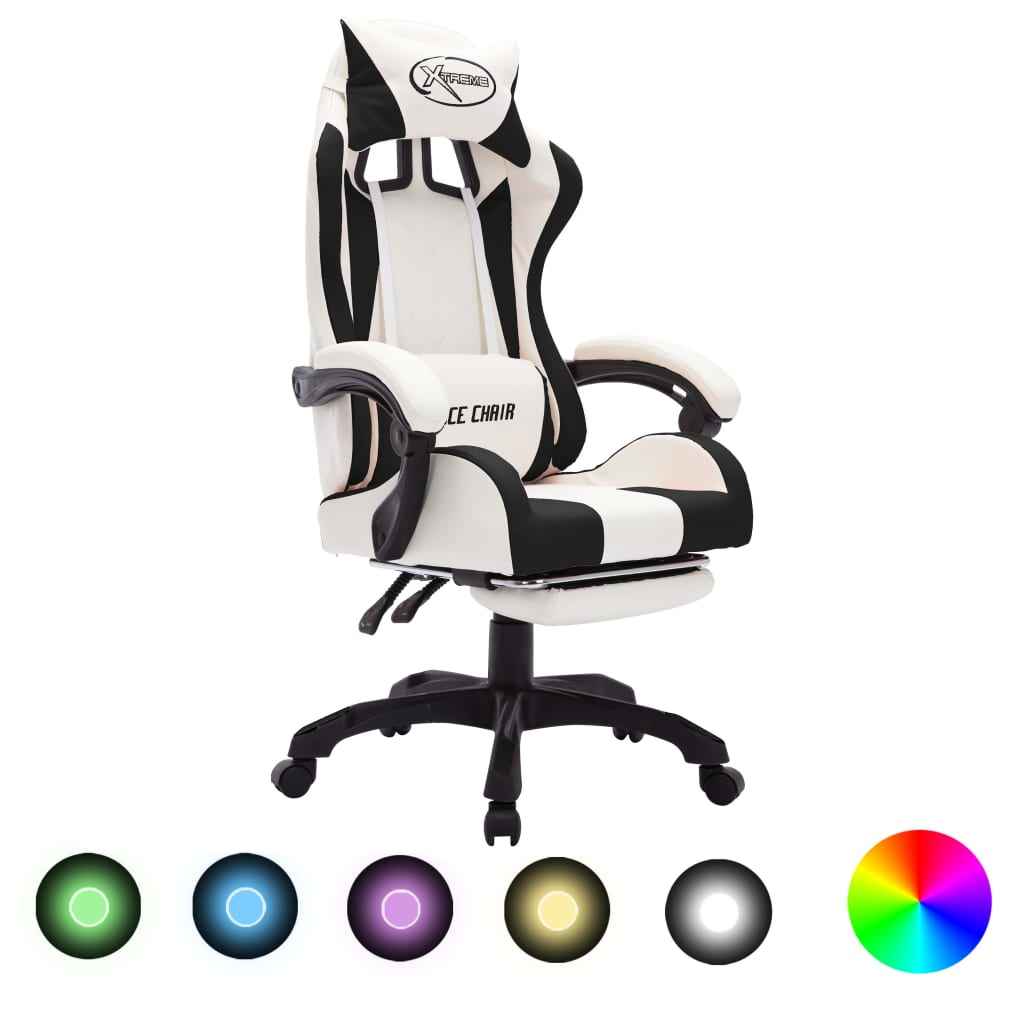 vidaXL Cadeira estilo corrida c/ luzes LED RGB couro artif. azul/preto