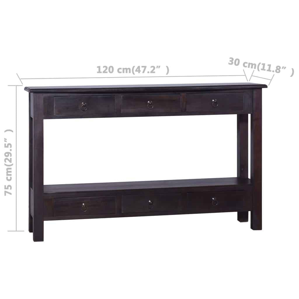 vidaXL Mesa consola 120x30x75cm mogno maciço castanho café preto-claro