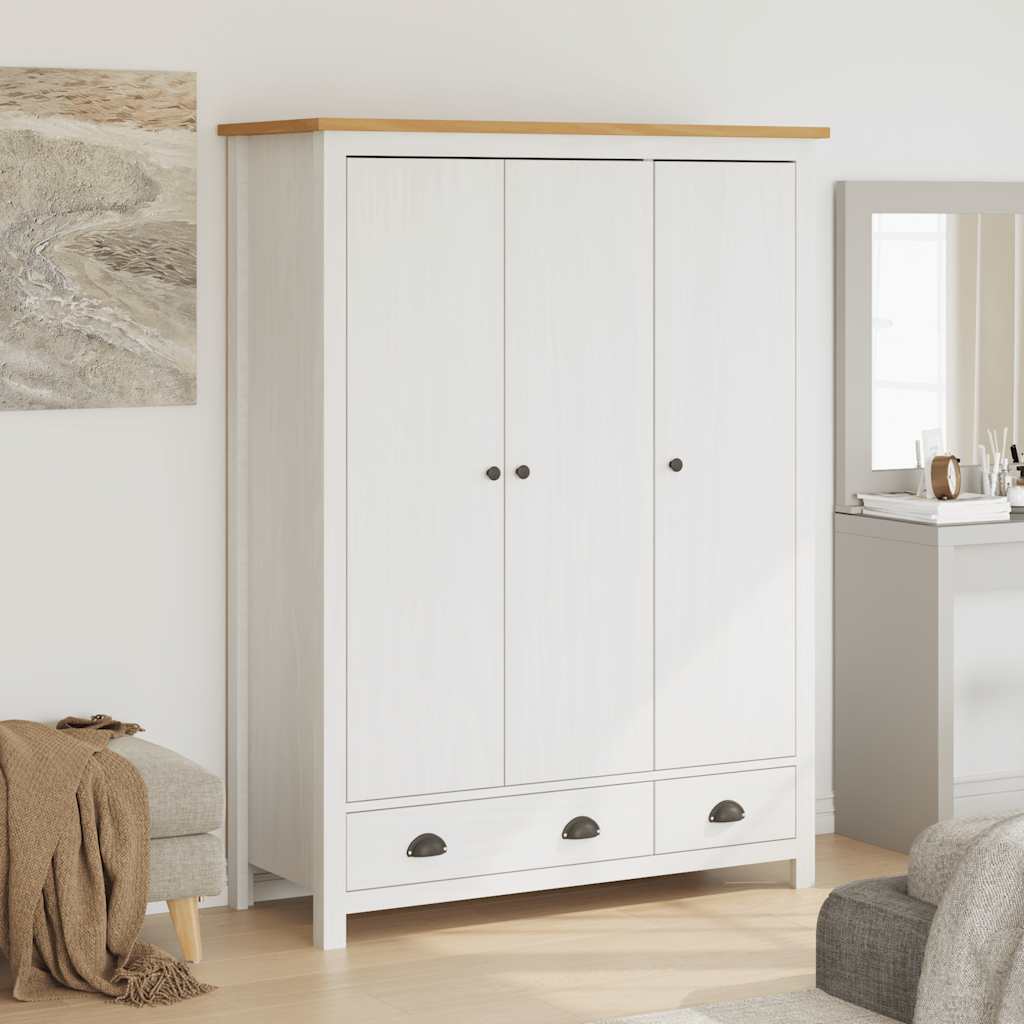 vidaXL Roupeiro 3 portas Hill 127x50x170 cm pinho maciço branco
