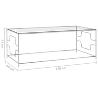 vidaXL Mesa de centro 120x60x45 cm aço inoxidável prateado e vidro