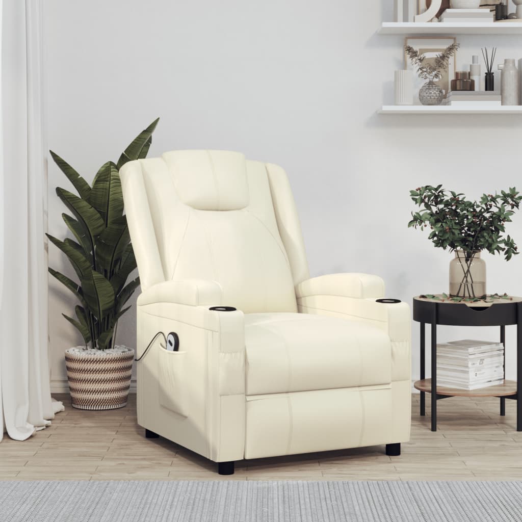 vidaXL Poltrona elevatória couro artificial branco nata