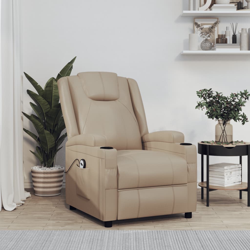 vidaXL Poltrona elevatória couro artificial branco nata