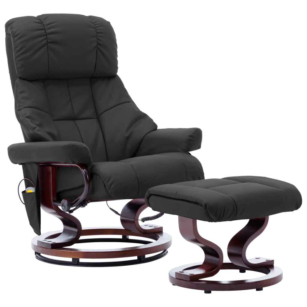 vidaXL Poltrona reclin. massagens couro artif./madeira curva cinzento
