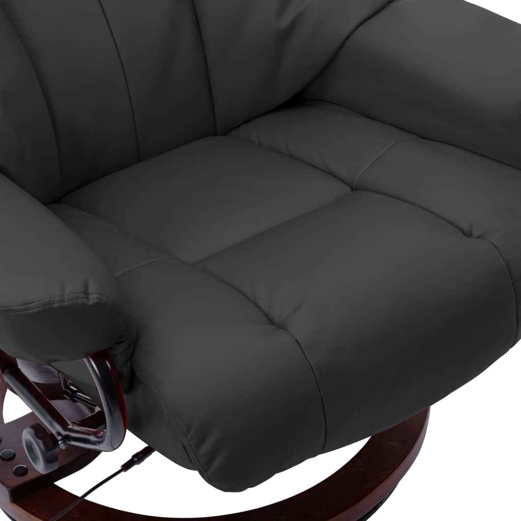 vidaXL Poltrona reclin. massagens couro artif./madeira curva cinzento