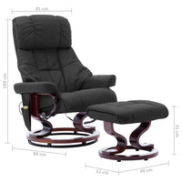 vidaXL Poltrona reclin. massagens couro artif./madeira curva cinzento