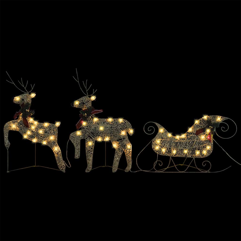 vidaXL Decoração de Natal renas/trenó de exterior 60 luzes LED dourado