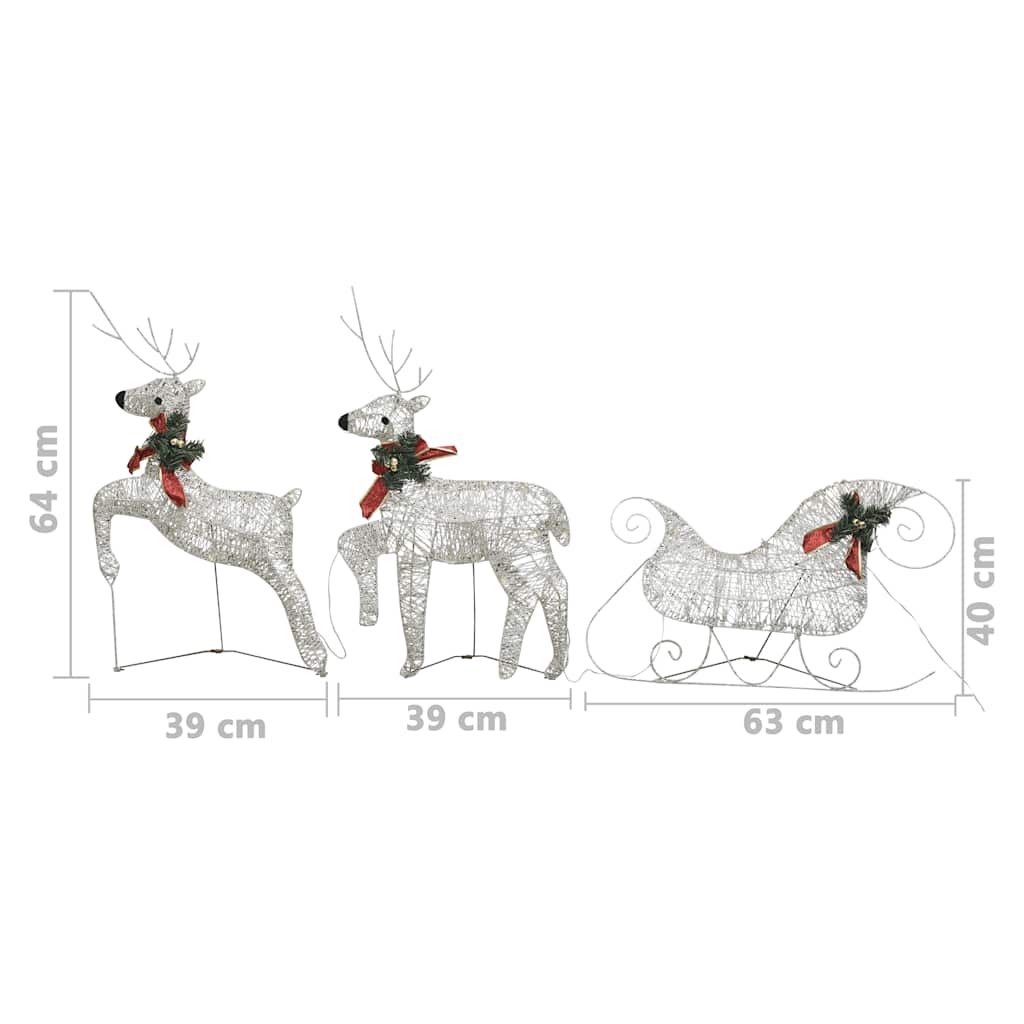 vidaXL Decoração de Natal renas/trenó de exterior 60 luzes LED dourado