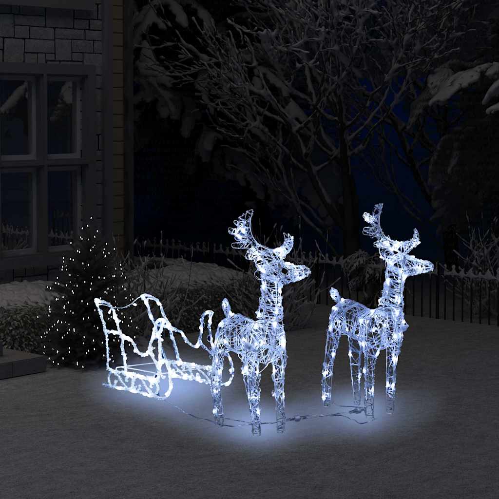 vidaXL Decoração de Natal renas/trenó 160 luzes LED 130 cm acrílico