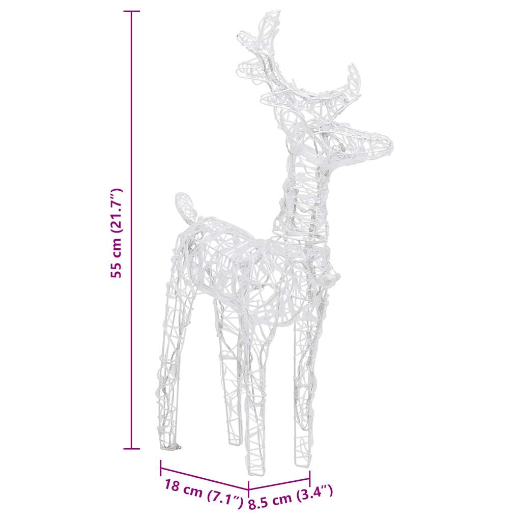 vidaXL Decoração de Natal renas/trenó 160 luzes LED 130 cm acrílico