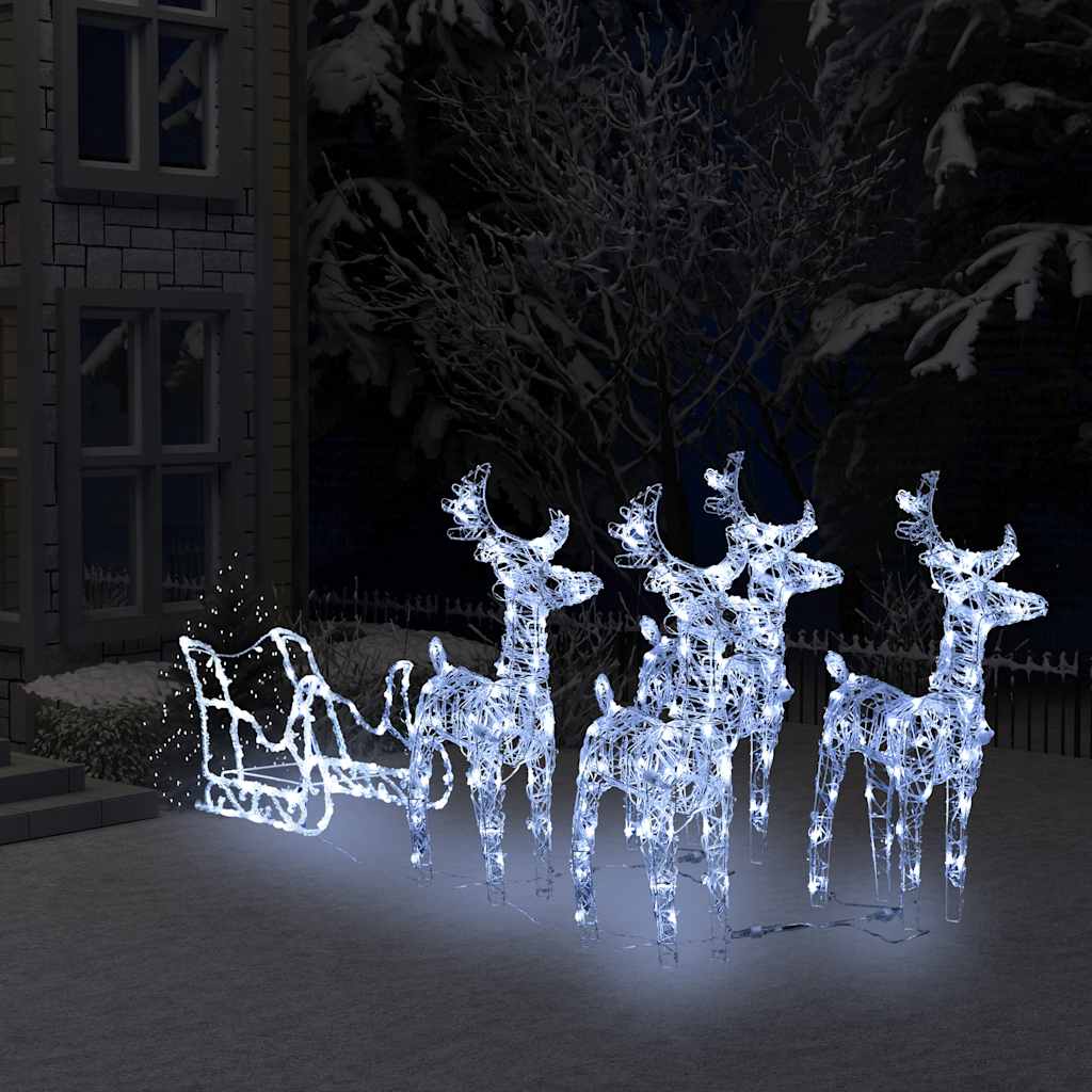 vidaXL Decoração de Natal renas/trenó 160 luzes LED 130 cm acrílico