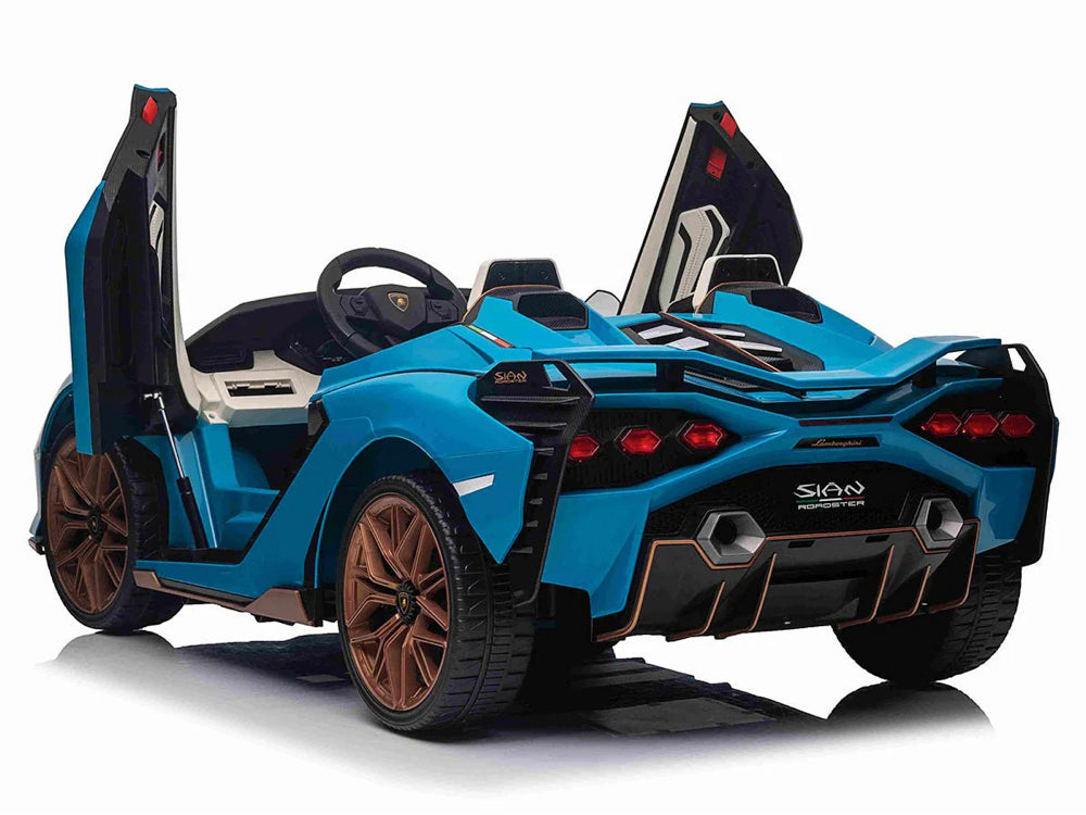 Lamborghini Sian, 2-persoons 24 volt elektrische kinderauto met rubberen banden, leder zitje en meer