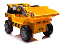 Werkvoertuig met bak, 12 volt elektrische kinderauto, 4 motoren, rubberen banden en kunstleder zitje!