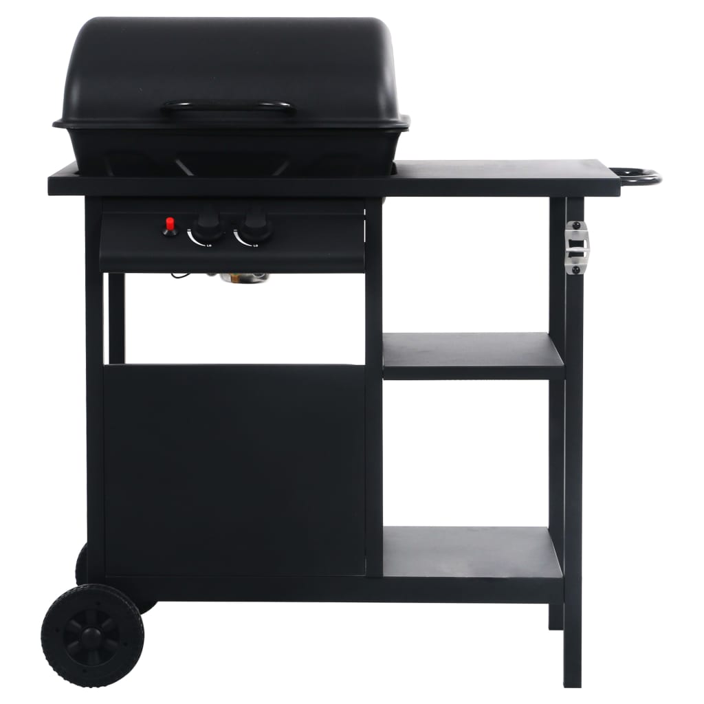 vidaXL Grelhador/BBQ a gás com mesa de apoio 3 prateleiras preto