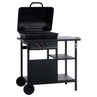 vidaXL Grelhador/BBQ a gás com mesa de apoio 3 prateleiras preto